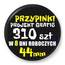 Przypinki z logo 44mm (310 szt.) - Buttony na zamówienie z projektem gratis w 8 dni