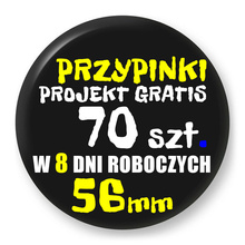 Przypinki z logo 56mm (70 szt.) - Buttony na zamówienie z projektem gratis w 8 dni