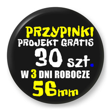 Przypinki z logo 56mm (30 szt.) - Buttony na zamówienie z projektem gratis w 3 dni