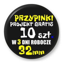 Przypinki z logo 32mm (10 szt.) - Buttony na zamówienie z projektem gratis w 3 dni