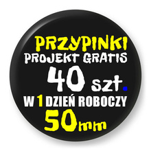Przypinki z logo 50mm (40 szt.) - Buttony na zamówienie z projektem gratis w 1 dzień
