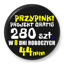 Przypinki z logo 44mm (280 szt.) - Buttony na zamówienie z projektem gratis w 8 dni