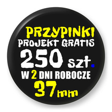 Przypinki z logo 37mm (250 szt.) - Buttony na zamówienie z projektem gratis w 2 dni
