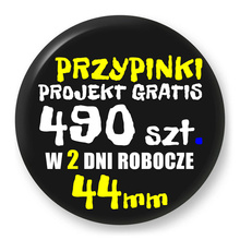 Przypinki z logo 44mm (490 szt.) - Buttony na zamówienie z projektem gratis w 2 dni