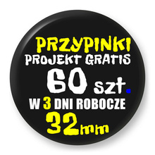 Przypinki z logo 32mm (60 szt.) - Buttony na zamówienie z projektem gratis w 3 dni