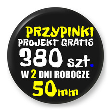 Przypinki z logo 50mm (380 szt.) - Buttony na zamówienie z projektem gratis w 2 dni