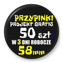 Przypinki z logo 58mm (50 szt.) - Buttony na zamówienie z projektem gratis w 3 dni