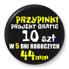 Przypinki z logo 44mm (10 szt.) - Buttony na zamówienie z projektem gratis w 5 dni