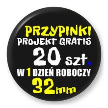 Przypinki z logo 32mm (20 szt.) - Buttony na zamówienie z projektem gratis w 1 dzień