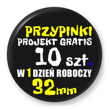 Przypinki z logo 32mm (10 szt.) - Buttony na zamówienie z projektem gratis w 1 dzień