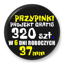 Przypinki z logo 37mm (320 szt.) - Buttony na zamówienie z projektem gratis w 6 dni