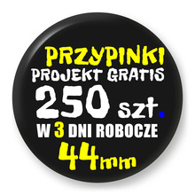 Przypinki z logo 44mm (250 szt.) - Buttony na zamówienie z projektem gratis w 3 dni
