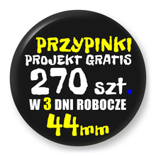 Przypinki z logo 44mm (270 szt.) - Buttony na zamówienie z projektem gratis w 3 dni
