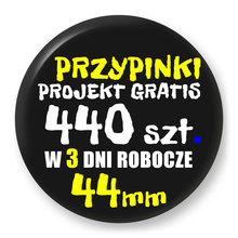 Przypinki z logo 44mm (440 szt.) - Buttony na zamówienie z projektem gratis w 3 dni