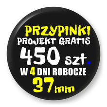Przypinki z logo 37mm (450 szt.) - Buttony na zamówienie z projektem gratis w 4 dni