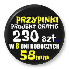 Przypinki z logo 58mm (230 szt.) - Buttony na zamówienie z projektem gratis w 8 dni