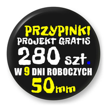 Przypinki z logo 50mm (280 szt.) - Buttony na zamówienie z projektem gratis w 9 dni