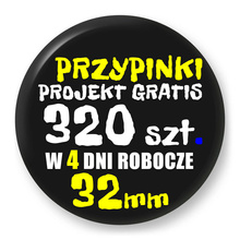 Przypinki z logo 32mm (320 szt.) - Buttony na zamówienie z projektem gratis w 4 dni