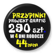 Przypinki z logo 44mm (290 szt.) - Buttony na zamówienie z projektem gratis w 4 dni