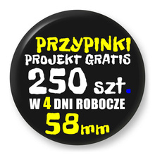 Przypinki z logo 58mm (250 szt.) - Buttony na zamówienie z projektem gratis w 4 dni