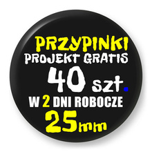 Przypinki z logo 25mm (40 szt.) - Buttony na zamówienie z projektem gratis w 2 dni