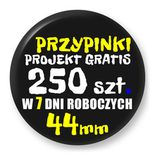 Przypinki z logo 44mm (250 szt.) - Buttony na zamówienie z projektem gratis w 7 dni