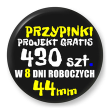 Przypinki z logo 44mm (430 szt.) - Buttony na zamówienie z projektem gratis w 8 dni