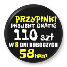 Przypinki z logo 58mm (110 szt.) - Buttony na zamówienie z projektem gratis w 8 dni