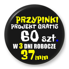 Przypinki z logo 37mm (60 szt.) - Buttony na zamówienie z projektem gratis w 3 dni