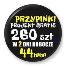 Przypinki z logo 44mm (260 szt.) - Buttony na zamówienie z projektem gratis w 2 dni