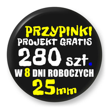 Przypinki z logo 25mm (280 szt.) - Buttony na zamówienie z projektem gratis w 8 dni