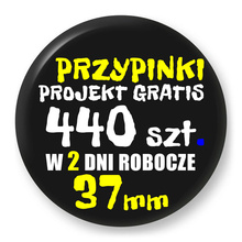 Przypinki z logo 37mm (440 szt.) - Buttony na zamówienie z projektem gratis w 2 dni