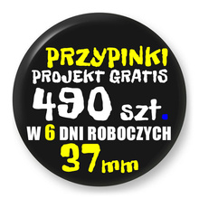 Przypinki z logo 37mm (490 szt.) - Buttony na zamówienie z projektem gratis w 6 dni