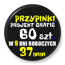 Przypinki z logo 37mm (60 szt.) - Buttony na zamówienie z projektem gratis w 9 dni