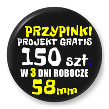 Przypinki z logo 58mm (150 szt.) - Buttony na zamówienie z projektem gratis w 3 dni