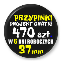 Przypinki z logo 37mm (470 szt.) - Buttony na zamówienie z projektem gratis w 6 dni