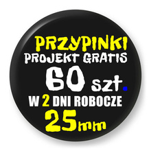 Przypinki z logo 25mm (60 szt.) - Buttony na zamówienie z projektem gratis w 2 dni