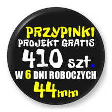 Przypinki z logo 44mm (410 szt.) - Buttony na zamówienie z projektem gratis w 6 dni