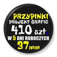 Przypinki z logo 37mm (410 szt.) - Buttony na zamówienie z projektem gratis w 5 dni