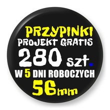 Przypinki z logo 56mm (280 szt.) - Buttony na zamówienie z projektem gratis w 5 dni