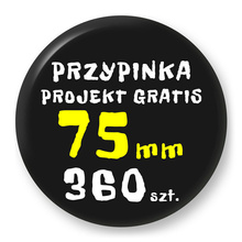 Przypinka 360 szt. Znaczek Pin Gadżet Upominek Reklamowy z Twoim Wzorem Logo Foto - 75mm.