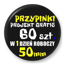 Przypinki z logo 50mm (60 szt.) - Buttony na zamówienie z projektem gratis w 1 dzień