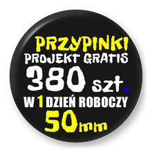 Przypinki z logo 50mm (380 szt.) - Buttony na zamówienie z projektem gratis w 1 dzień