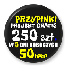 Przypinki z logo 50mm (250 szt.) - Buttony na zamówienie z projektem gratis w 5 dni
